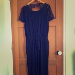 Anne Taylor LOFT Black Jumpsuit with Lace Sleeves